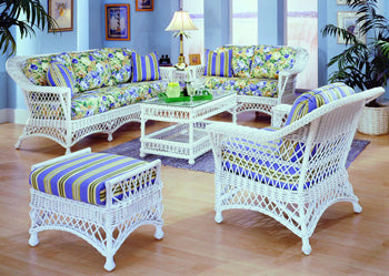 Spice Islands Spice Islands Bar Harbor White Wicker 6 Piece Living Sun Room Seating Set Outdoor Furniture Set - Rattan Imports
