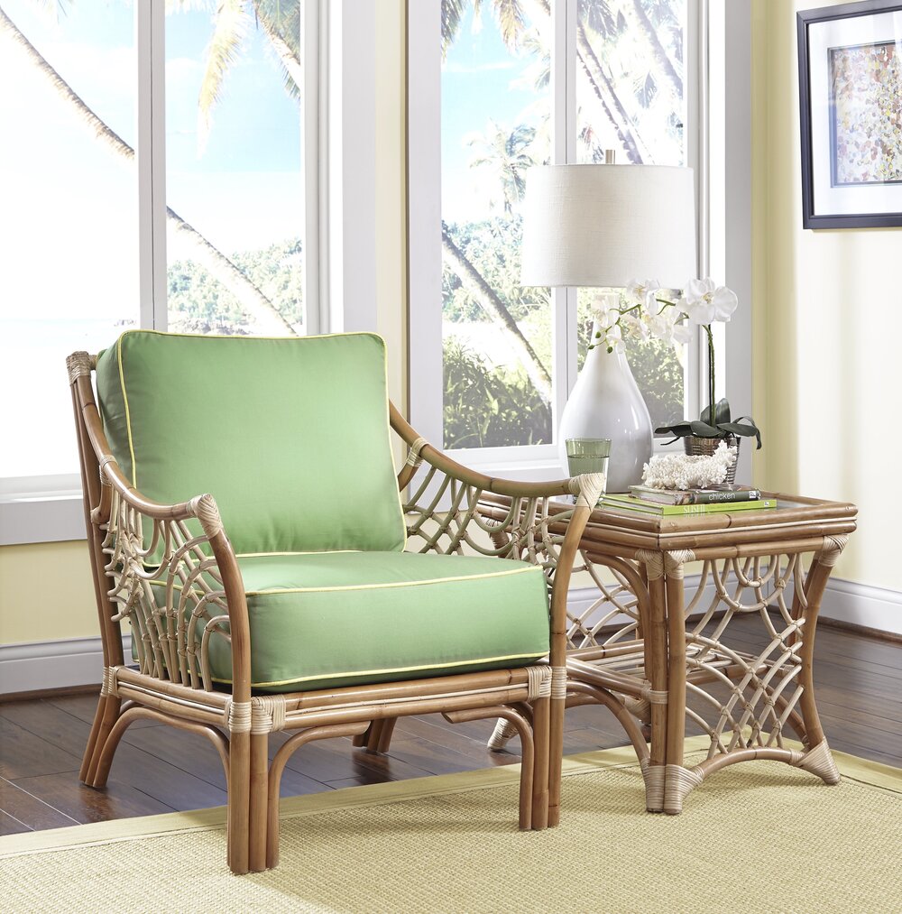 Spice Islands Bali Wicker Arm Chair Natural &amp; White - Rattan Imports