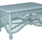 Naples Coffee Table in a pale blue painted finish with a woven top and lattice apron