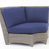 St. Tropez sectional wedge corner piece in Stone resin wicker with navy blue cushions