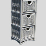 Regatta wicker 3 drawer unit in white with woven drawer fronts and open spindle sides