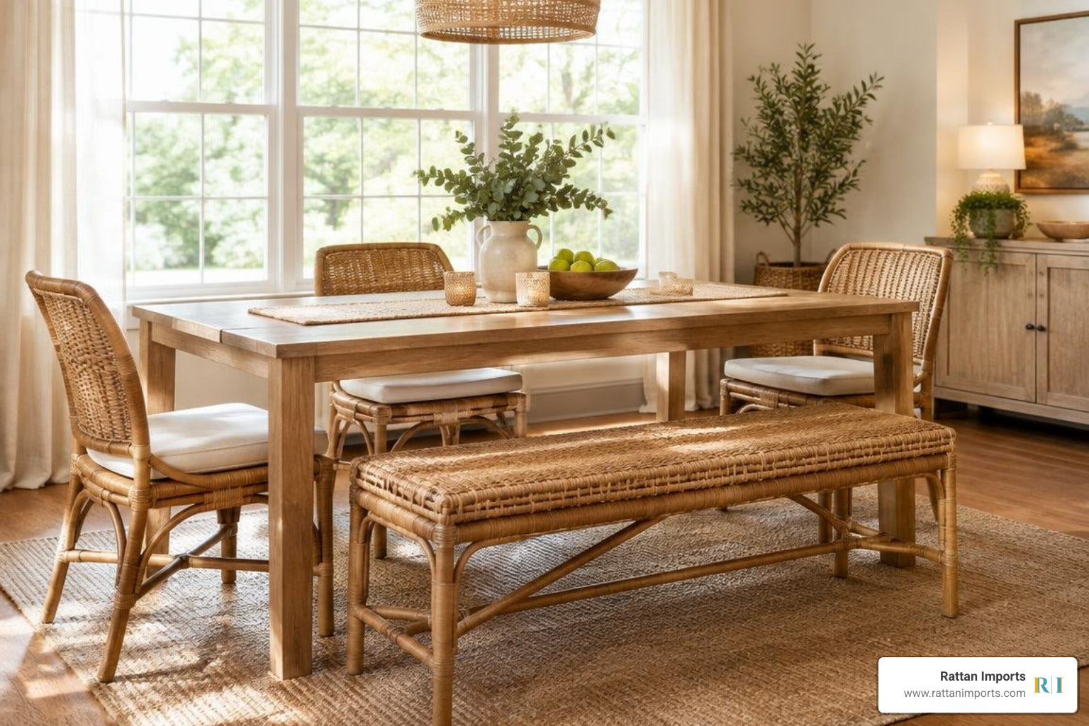 Bring Warmth and Texture to Meals with a Rattan Dining Bench Set
