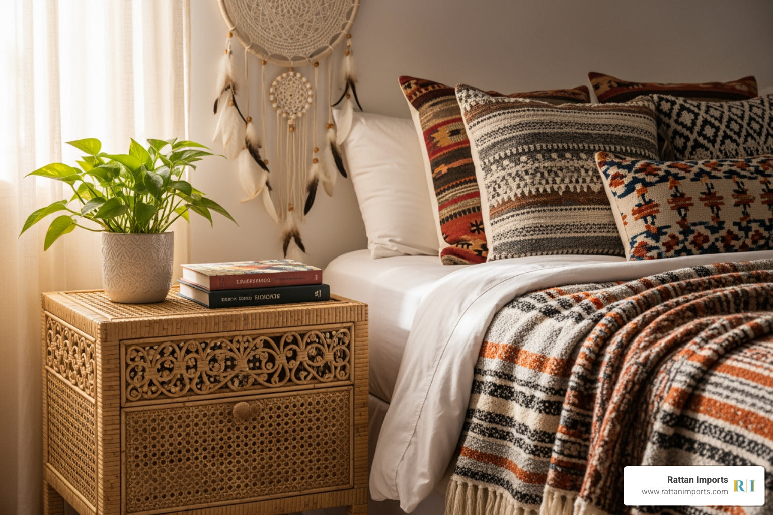 Woven Cane Bedside Tables A Touch of Boho Chic