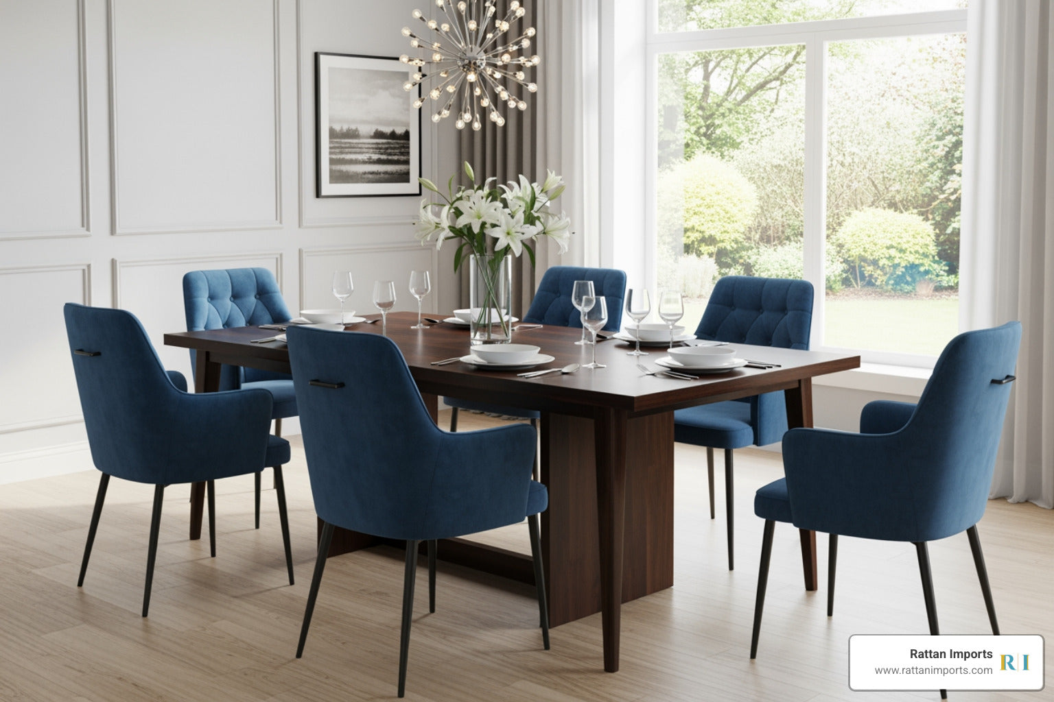 Indulge in Elegance: Blue Velvet Dining Arm Chairs