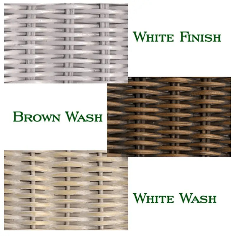 Close-up weave samples of the three Bar Harbor finishes: bright White, dark Brown Wash and a soft, creamy White Wash