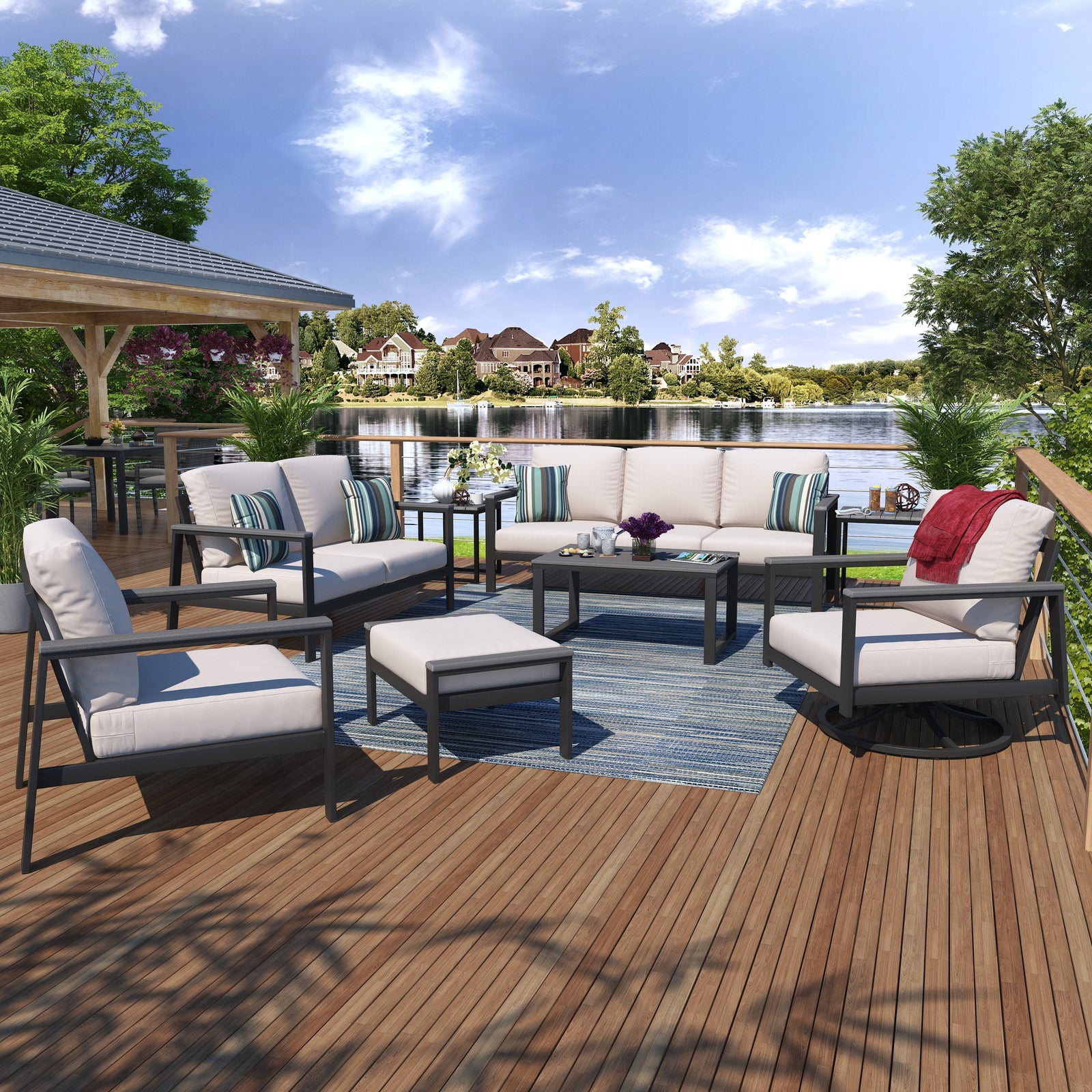 Forever Patio Outdoor Furniture Sets Forever Patio Hanover 6400 Dark Gray 6 Piece Set FP-HAN-DG-696