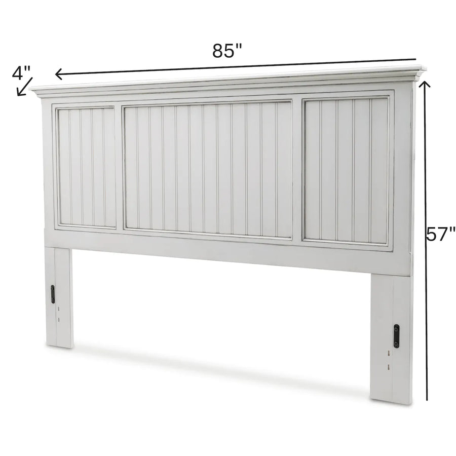 Monaco king headboard in Blanc with its 85 inch width, 4 inch depth and 57 inch height marked
