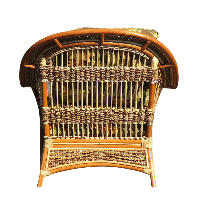 Rear view of the Spice Islands Wicker Spice Island Armchair Natural, showing the woven wicker back panel and natural rattan cane frame