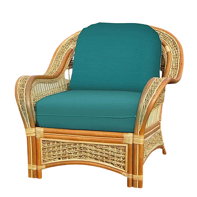 Spice Islands Wicker Spice Island Armchair Natural in solid teal cushion fabric, front angle view