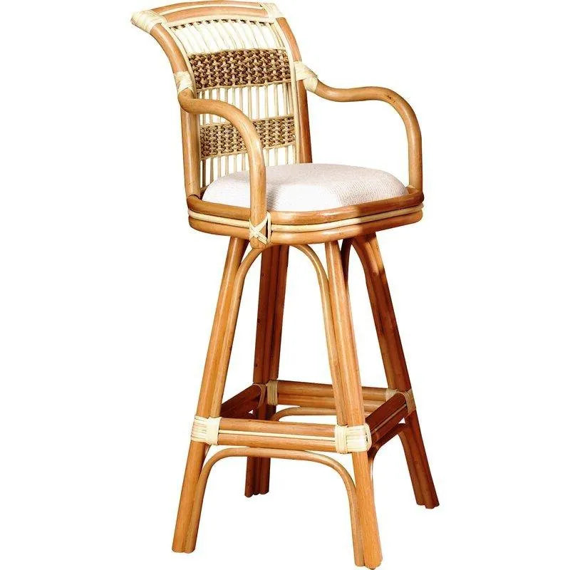 Spice Island bar stool in Natural with a white seat cushion