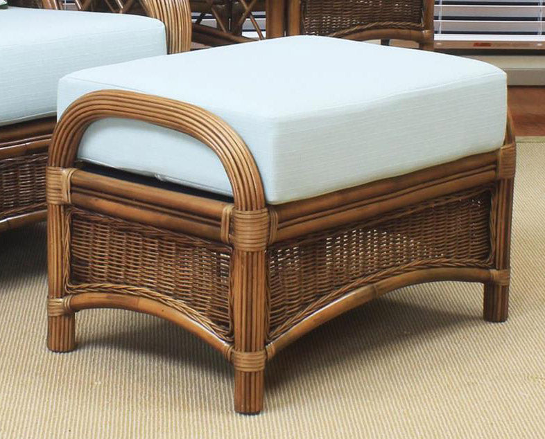 South Sea Rattan Bali Ottoman in Almond
