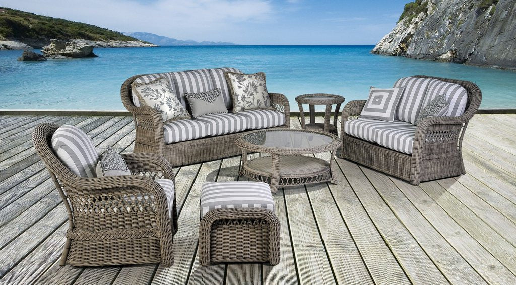 South Sea Rattan Arcadia Wicker 6-Piece Set with Cushions in Driftwood Finish by South Sea Rattan Outdoor Furniture Set - Rattan Imports