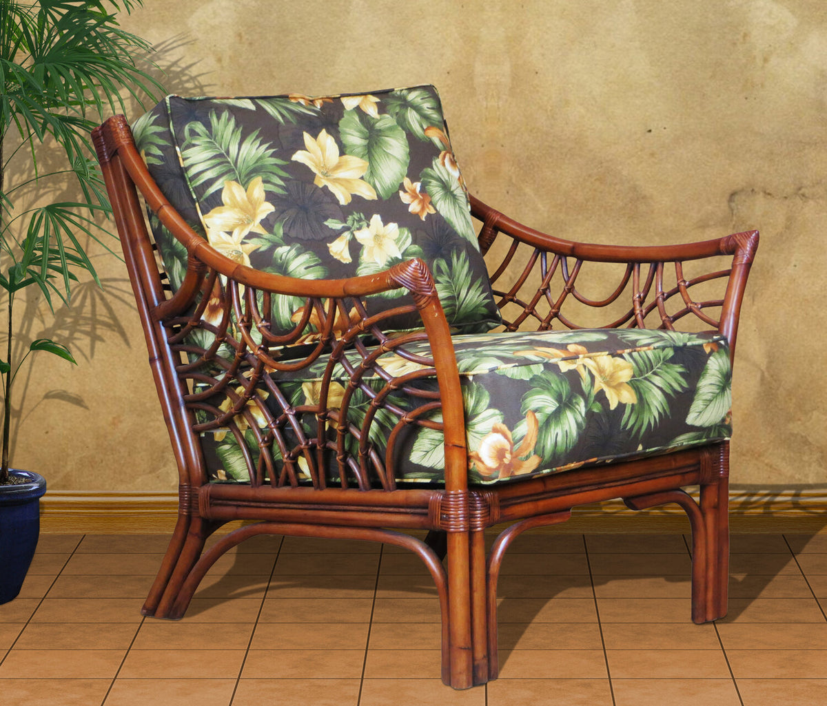 Spice Islands Bali Wicker Arm Chair Brownwah &amp; Black - Rattan Imports