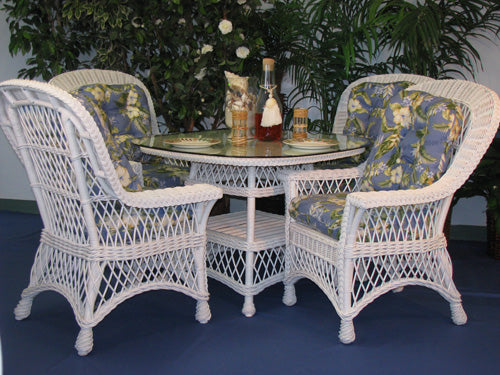 Spice Islands Spice Islands 5 Piece Bar Harbor Wicker Dining Set With 42&quot; Glass Top In Whitewash Ships in 2 - 4 weeks Dining Set - Rattan Imports