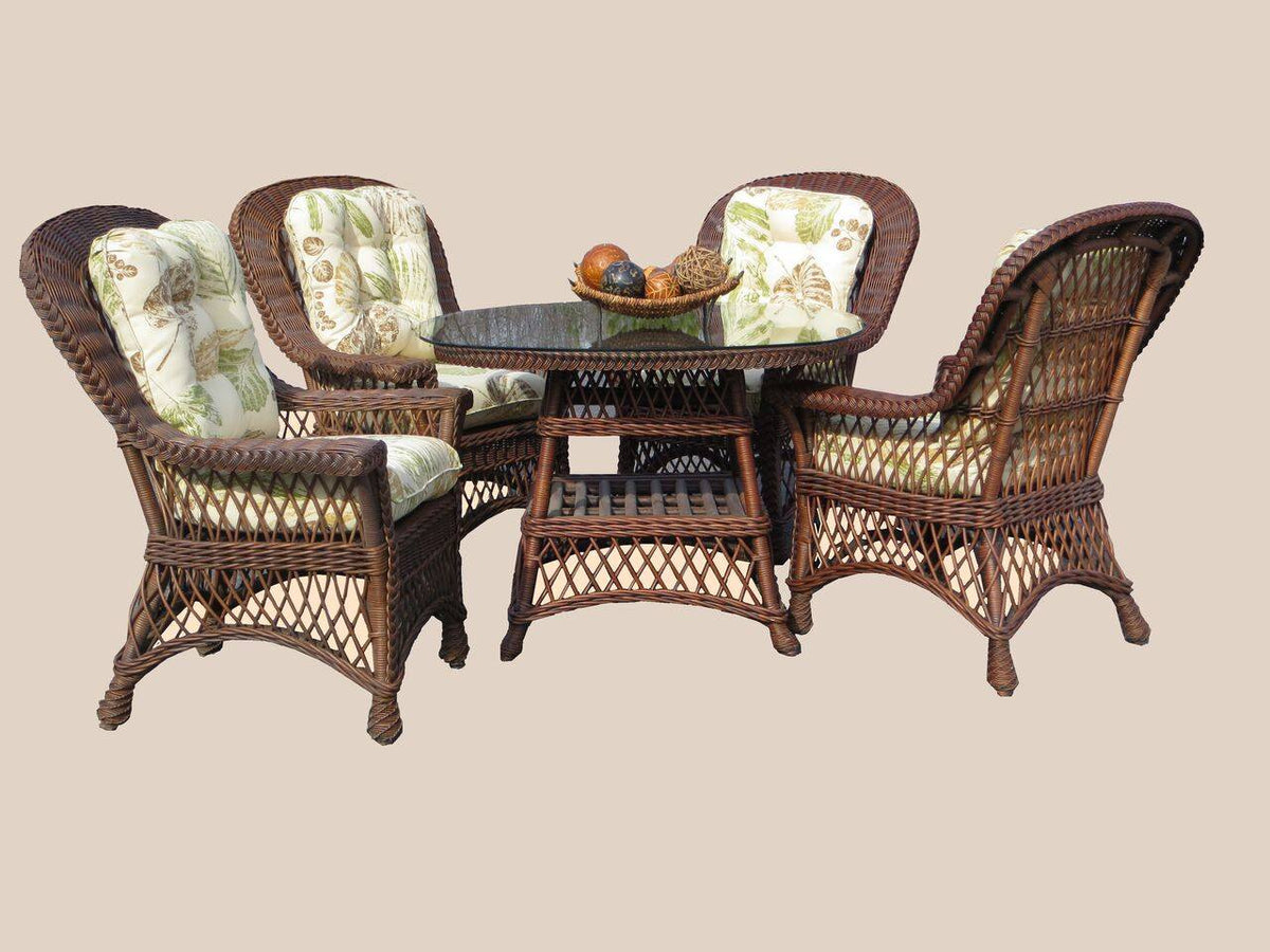 Spice Islands Spice Islands Bar Harbor 5 Piece Dining Set With 48&quot; Glass Brownwash Dining Set - Rattan Imports