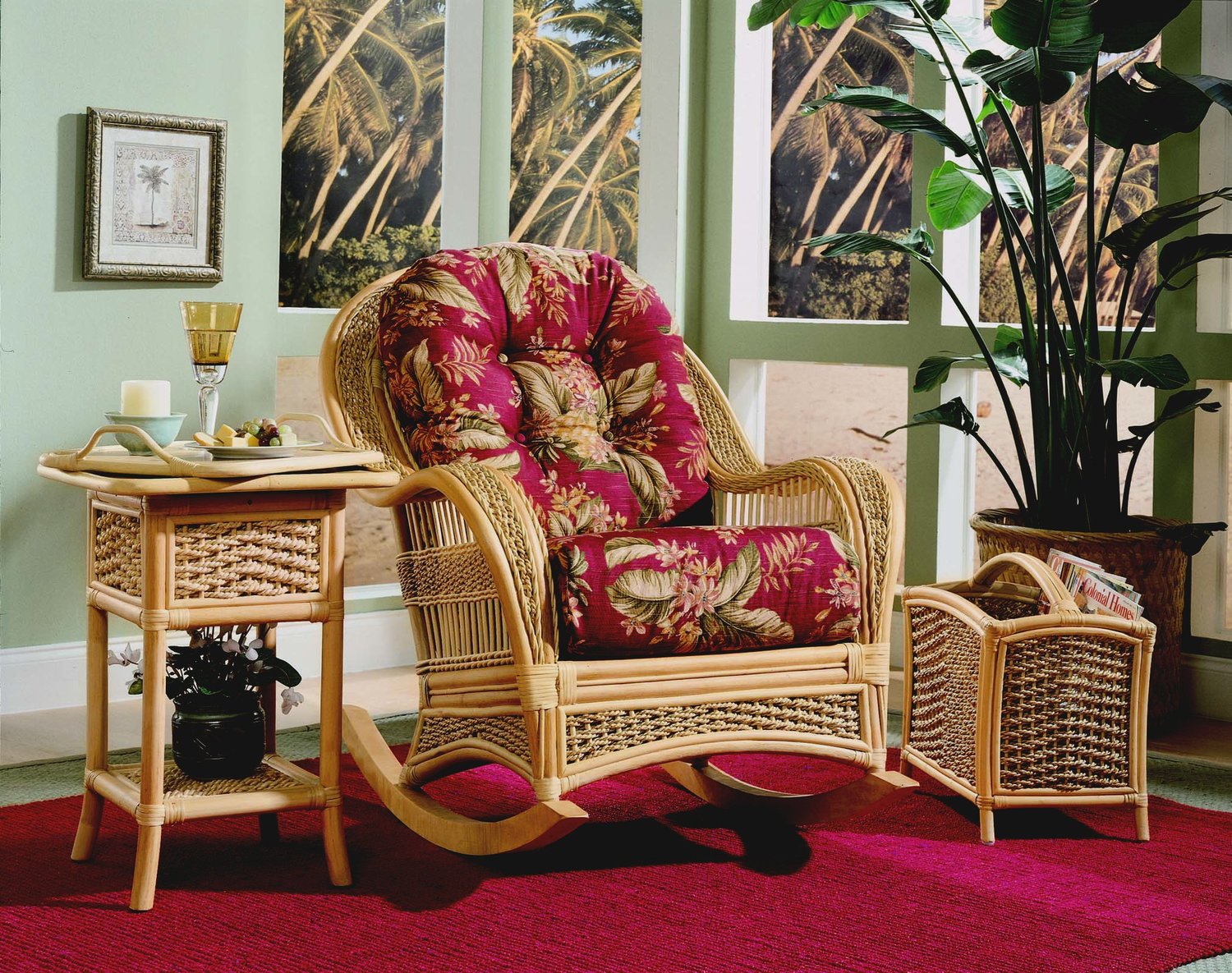 Wicker chair 2025 with ottoman indoor