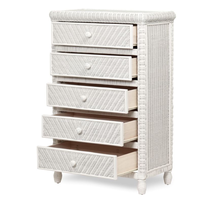 Sea Winds Trading Santa Cruz 5 Drawer Chest w/ Glass Top B57935-WHITE