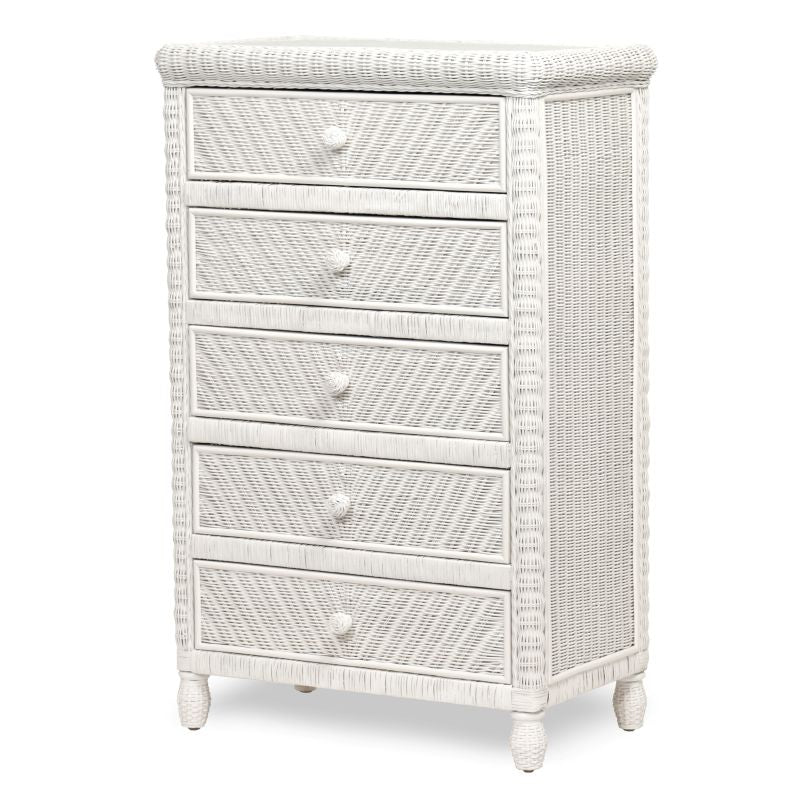 Sea Winds Trading Santa Cruz 5 Drawer Chest w/ Glass Top B57935-WHITE