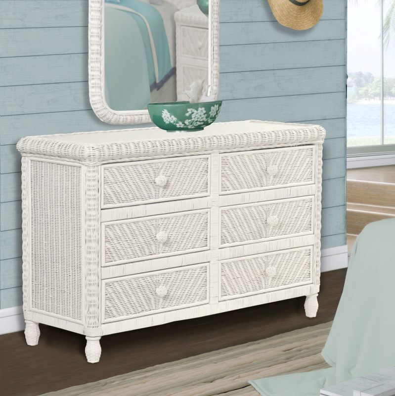 Sea Winds Trading Santa Cruz 6 Drawer Dresser w/ Glass Top B57936-WHITE