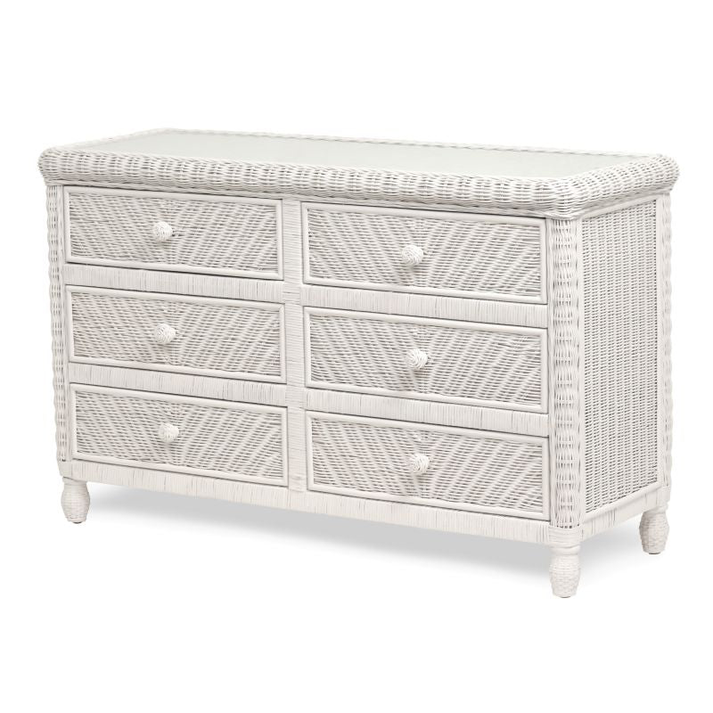 Sea Winds Trading Santa Cruz 6 Drawer Dresser w/ Glass Top B57936-WHITE