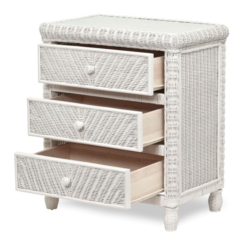 Sea Winds Trading Santa Cruz 3 Drawer Chest w/ Glass Top B57933-WHITE