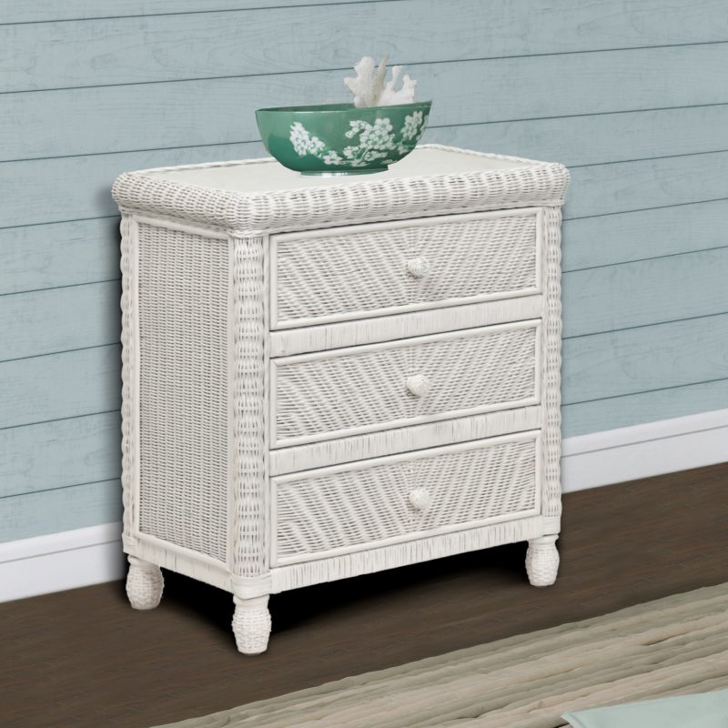 Sea Winds Trading Santa Cruz 3 Drawer Chest w/ Glass Top B57933-WHITE