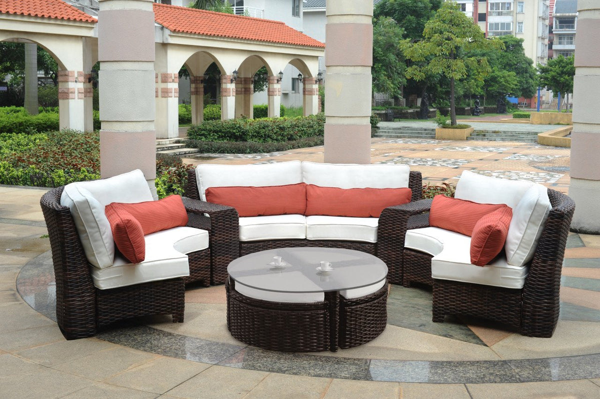 South Sea Rattan South Sea Rattan St. Tropez Round Sushi Table with Ottomans Sushi Table - Rattan Imports