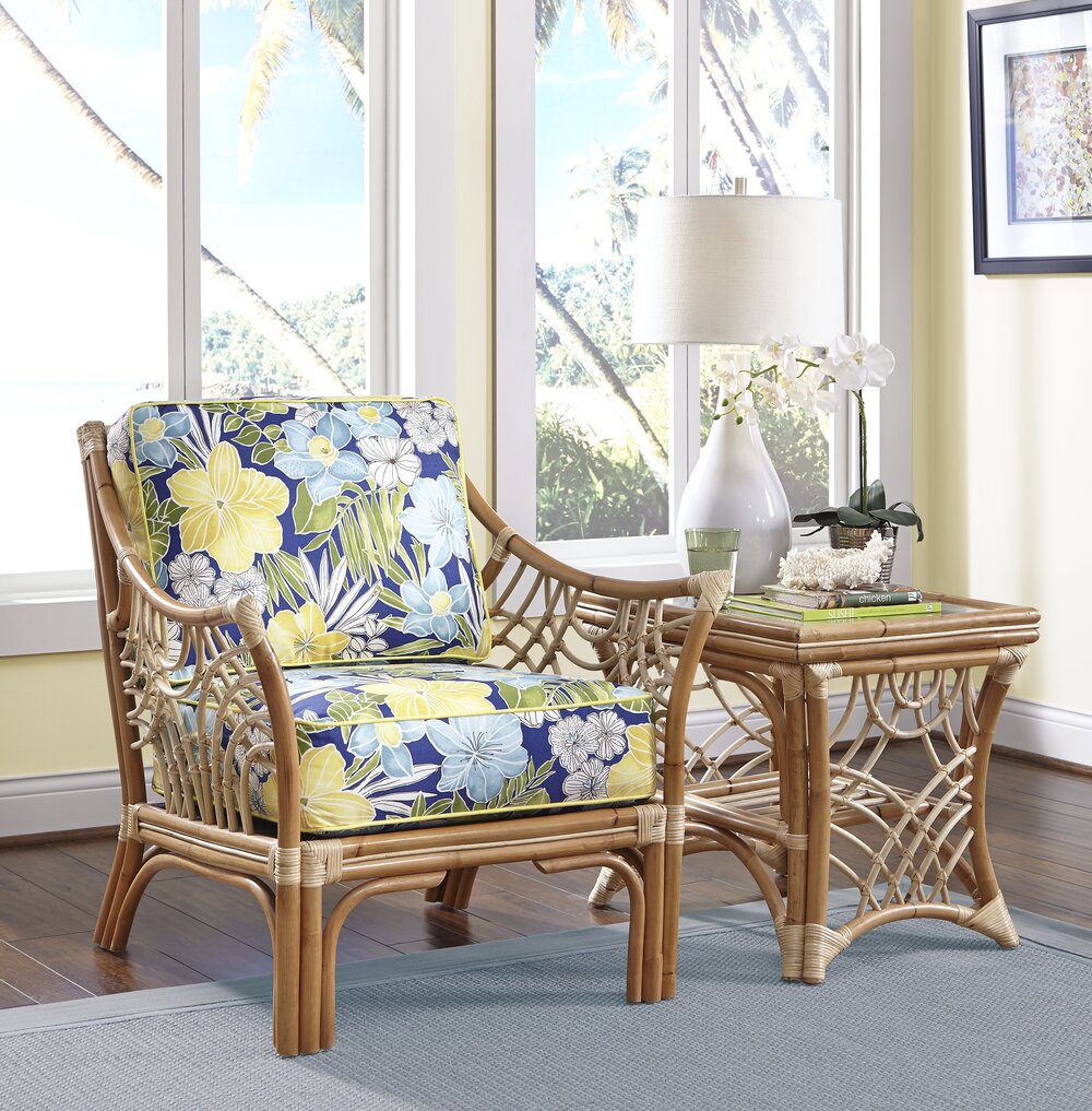 Spice Islands Bali Wicker Arm Chair Natural & White - Rattan Imports