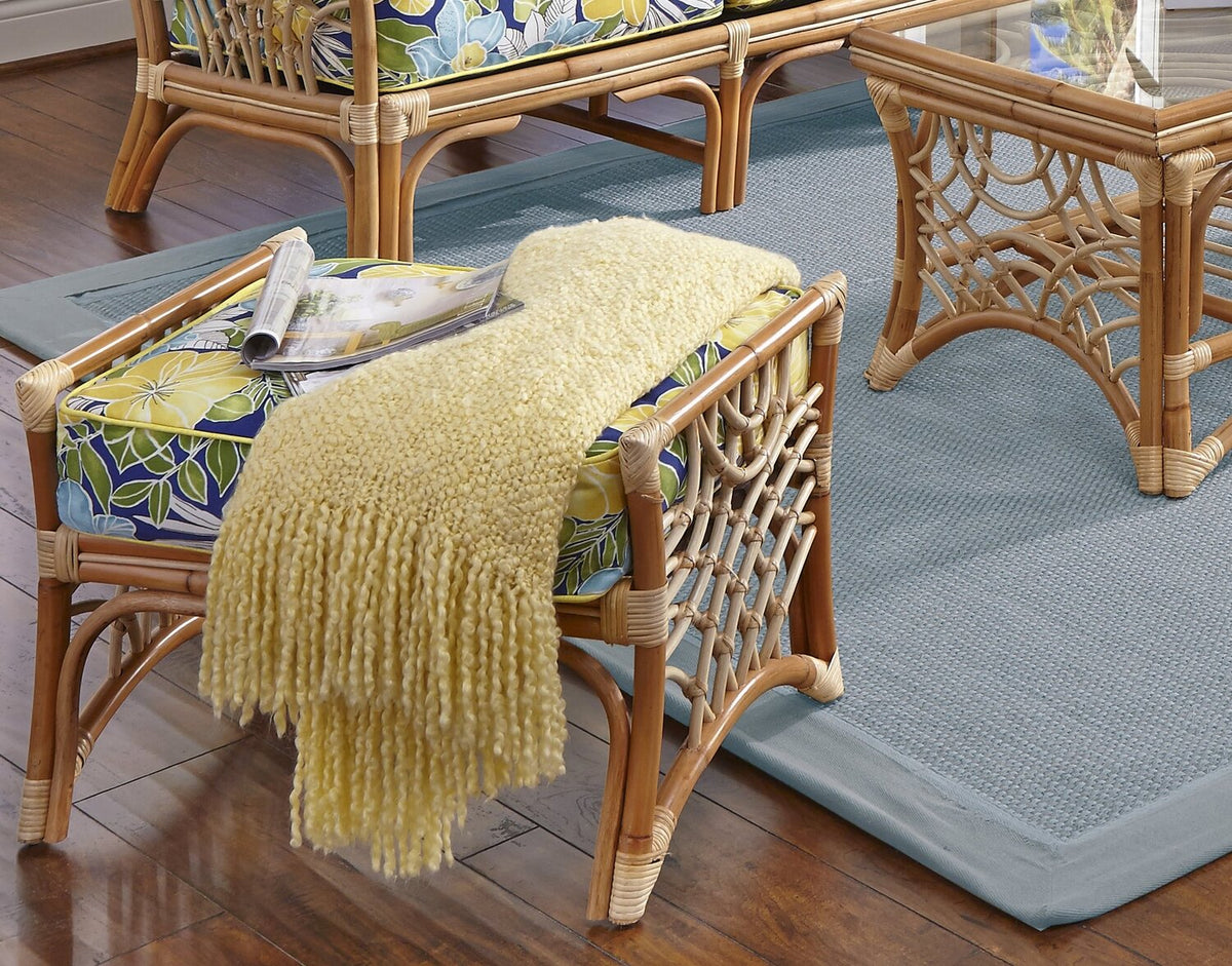 Spice Islands Bali Ottoman Natural &amp; White - Rattan Imports