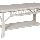 Windsor Coffee Table in White with a woven top, lattice apron and lower shelf