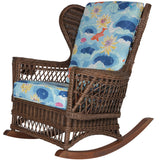 Concord wicker rocker in Coffee with koi and water lily print seat and back cushions