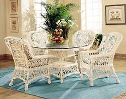 Spice Islands Spice Islands 5 Piece Bar Harbor Wicker Dining Set With 42&quot; Glass Top In Whitewash Ships in 2 - 4 weeks Dining Set - Rattan Imports
