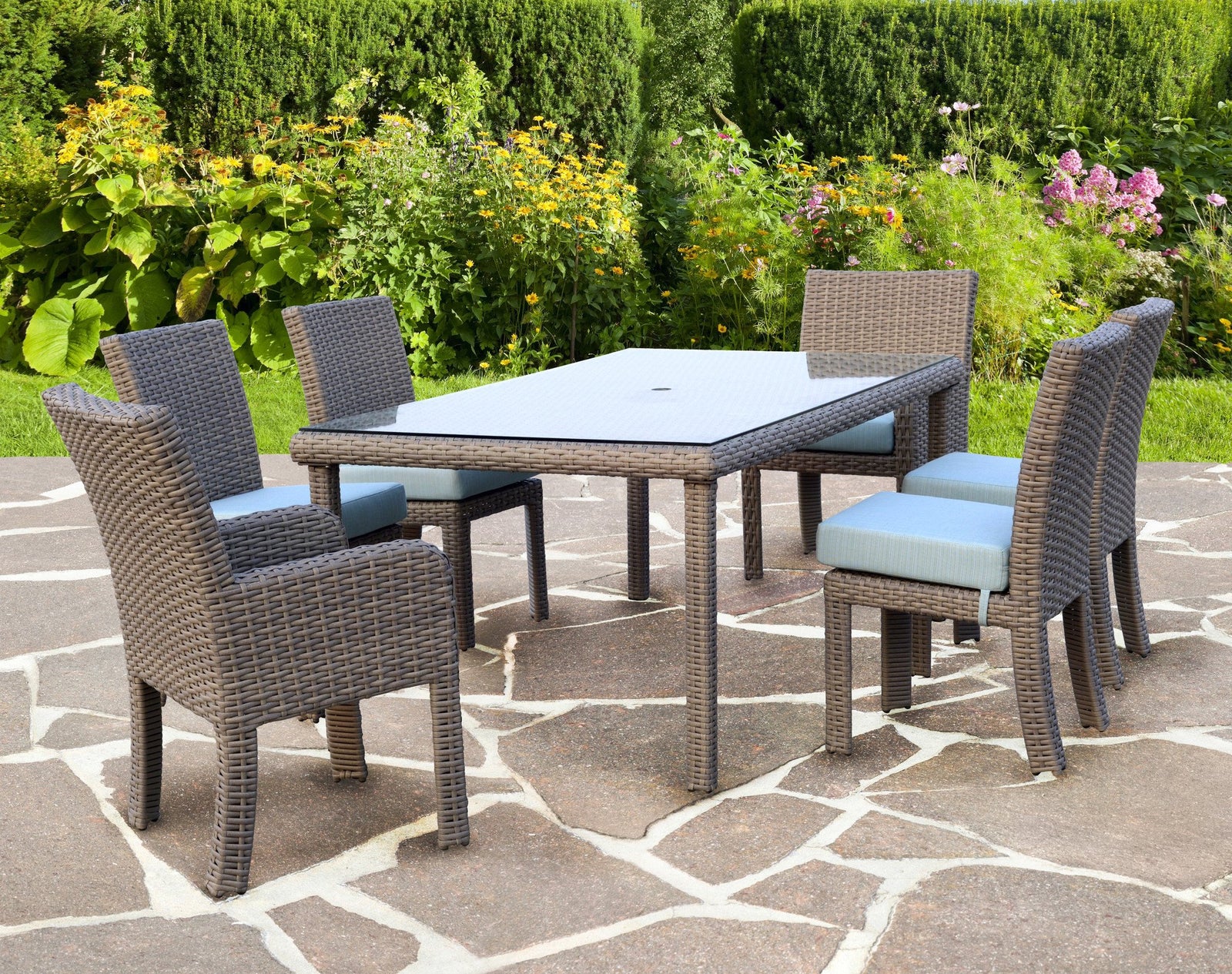 South Sea Rattan Dining Set Tobacco South Sea Rattan St. Tropez 7-Piece Rectangular Dining Set
