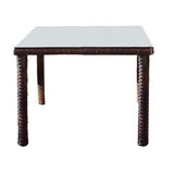 St. Tropez square dining table in Tobacco resin wicker with a glass top, front view