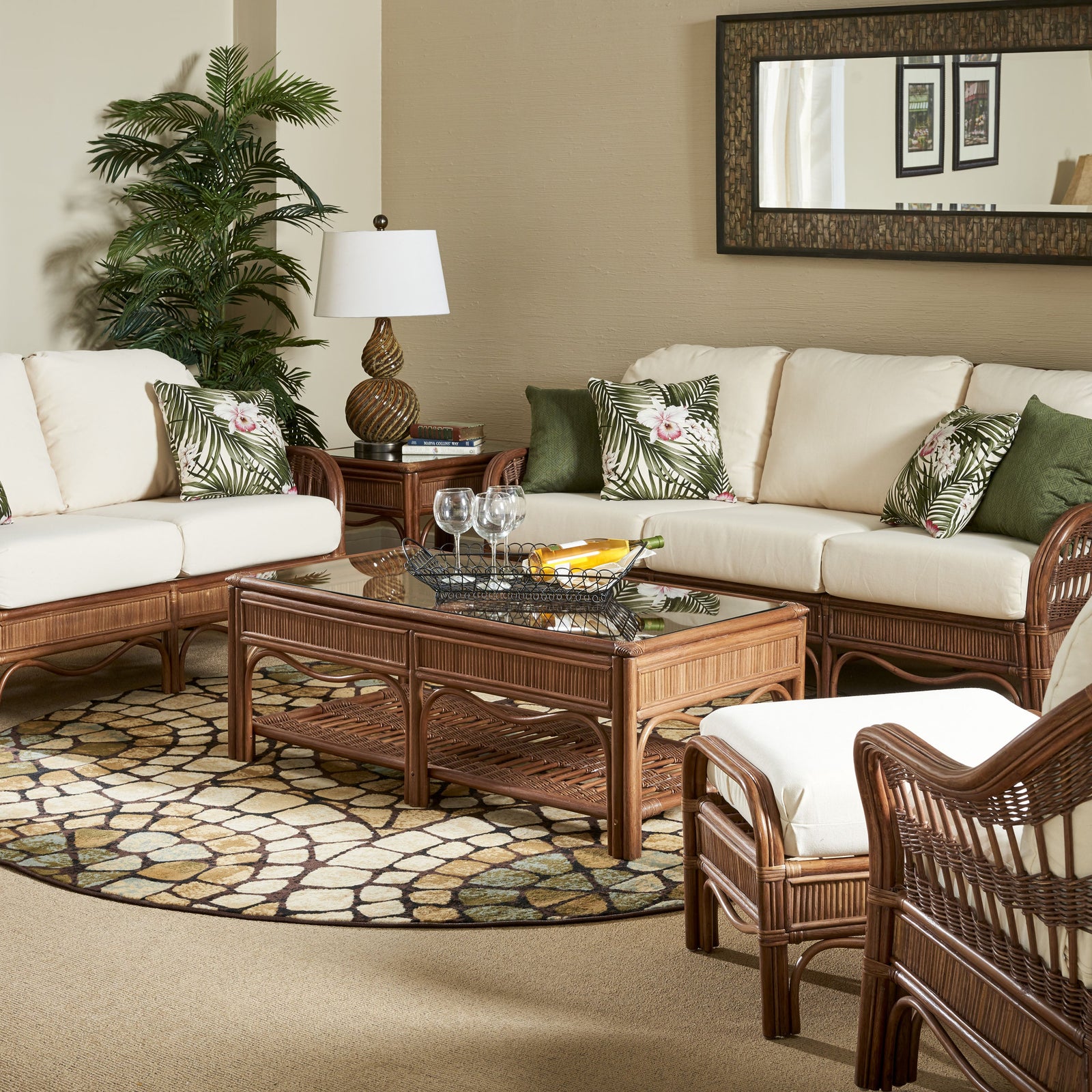 South Sea Rattan Seating Set South Sea Rattan Bermuda 6 Piece Seating Set in Pecan