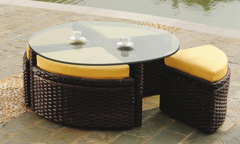 South Sea Rattan Sushi Table Stone South Sea Rattan St. Tropez Round Sushi Table with Ottomans