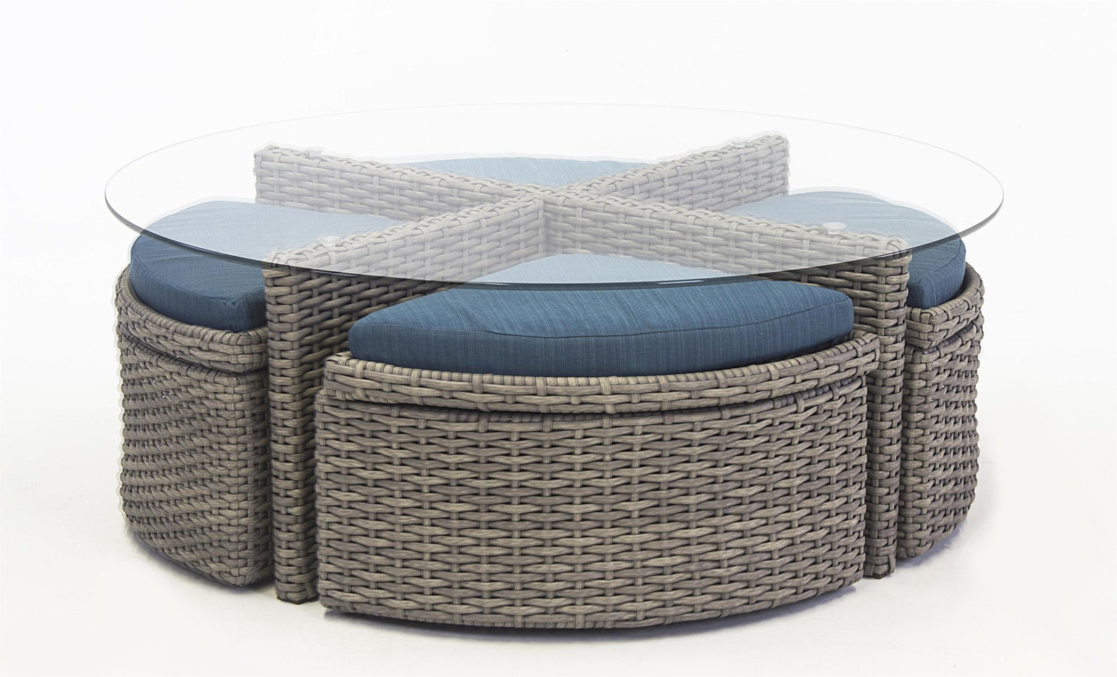 South Sea Rattan Sushi Table Stone South Sea Rattan St. Tropez Round Sushi Table with Ottomans