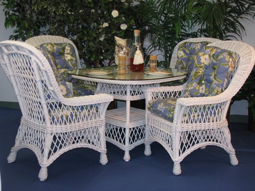 Spice Islands Dining Set Spice Islands 5 Piece Bar Harbor Wicker Dining Set With 42" Glass Top In Whitewash