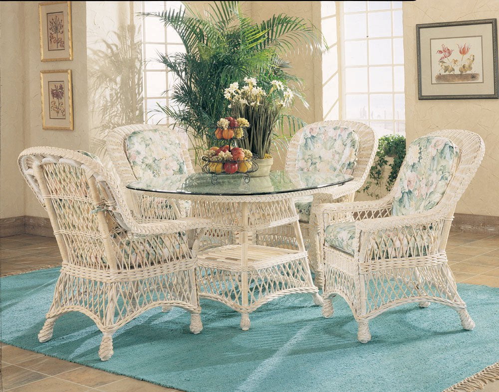 Spice Islands Dining Set Spice Islands Bar Harbor 5 Piece Dining Set In White With 42" Glass By Spice Islands Wicker