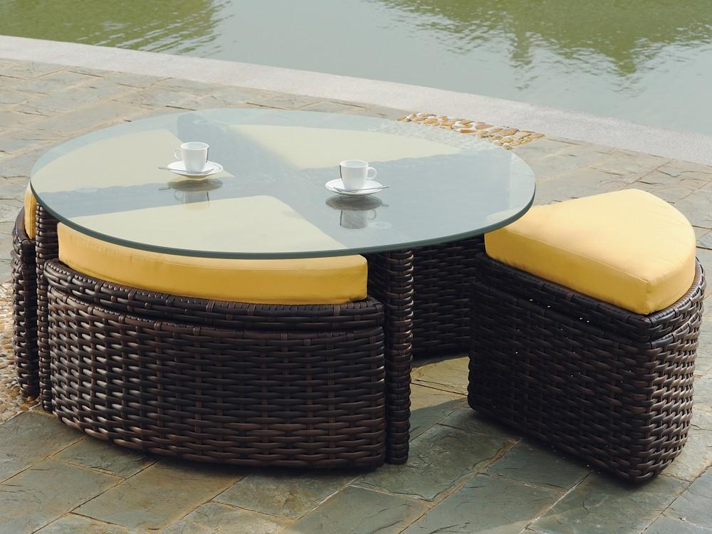 South Sea Rattan South Sea Rattan St. Tropez Round Sushi Table with Ottomans Sushi Table - Rattan Imports